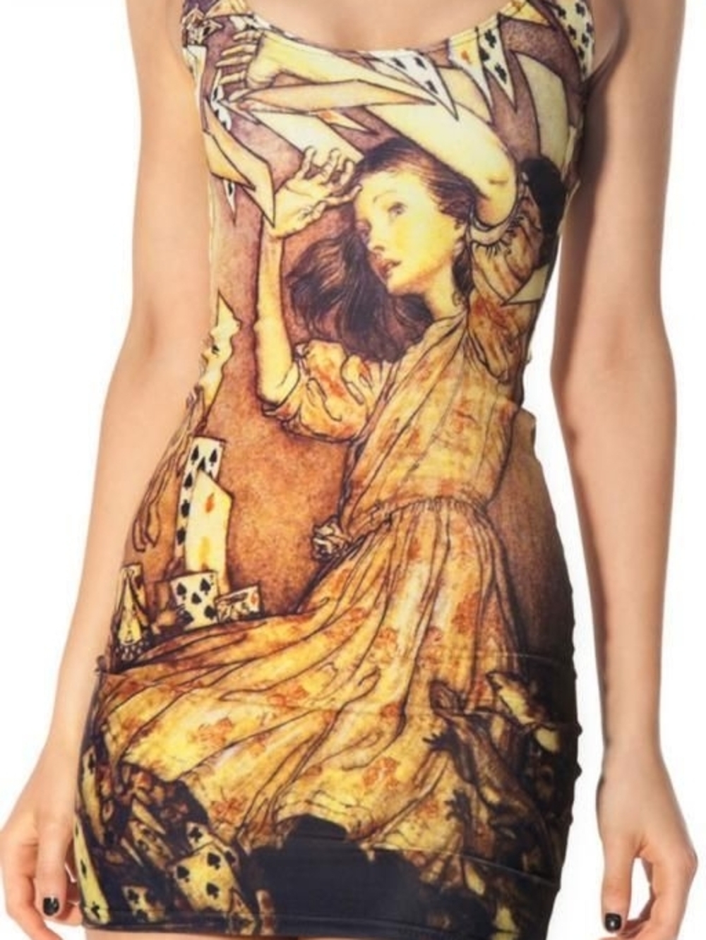 RARE - Blackmilk Arthur Rackham Alice In Wonderland Print Bodycon Dress